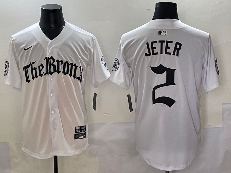 Men 2025 New York Yankees #2 Jeter White Five generations Joint Name Nike MLB Jersey style 1->new york yankees->MLB Jersey